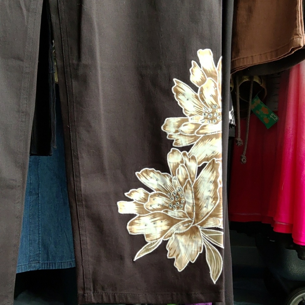 Embroidered and Embroidered Black Stretch Pants